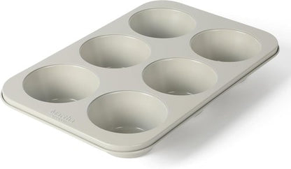 Martha Stewart Gallen 6-Cup Muffin Pan - Nonstick Carbon Steel Bakeware for Easy Release & Even Baking - Cool Grey