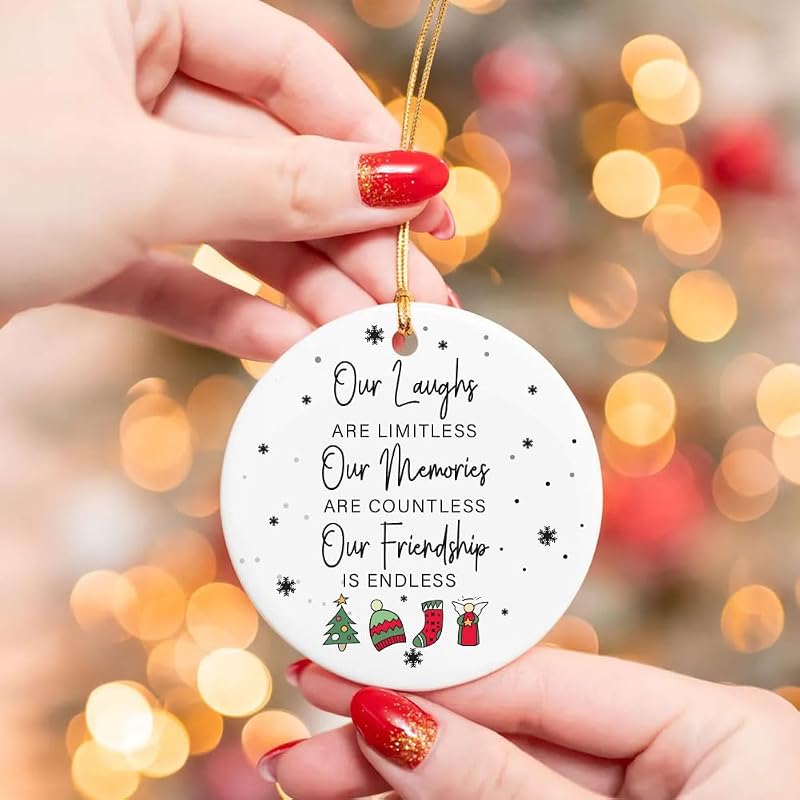 Double Sided Friend Christmas Ornament – 3in Ceramic Keepsake for Women, Sister, Coworker (L25)