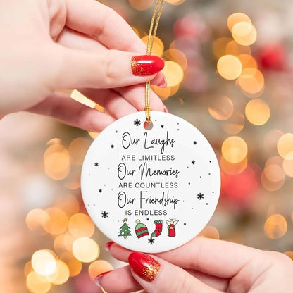 Double Sided Friend Christmas Ornament – 3in Ceramic Keepsake for Women, Sister, Coworker (L25)