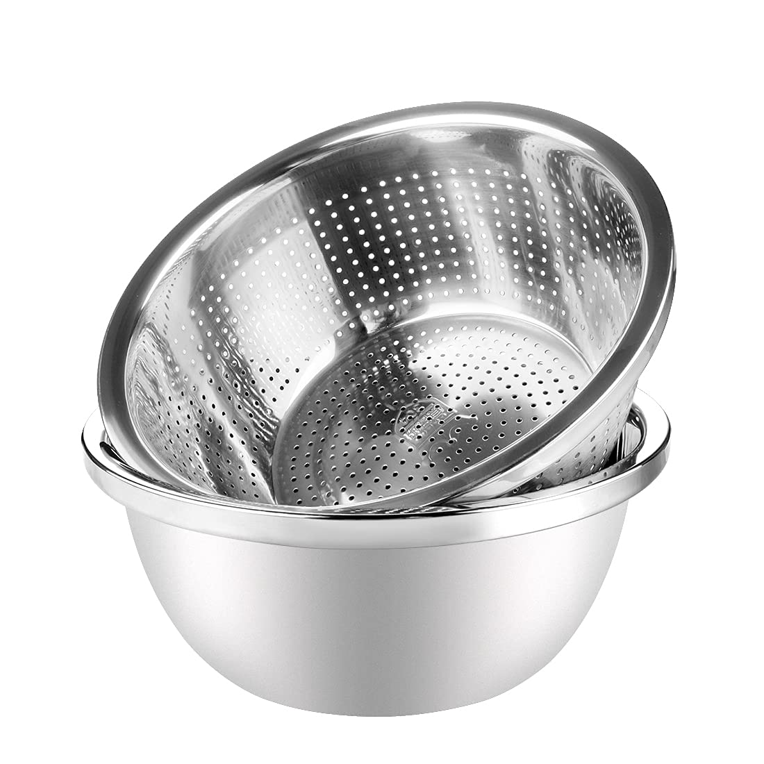 Linkidea 304 Stainless Steel Colander with Bowl Set of 2, Kitchen Strainer, Washer, Drainer Basket with Basin for Vegetable, Fruits, Pasta, Salad Mixing, Food Prep, Heavy Duty & Dishwasher Safe