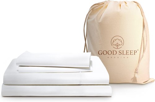 Good Sleep Bedding 100% Egyptian Cotton Queen Sheets - 4 Pc Sateen Weave Set, 16" Deep Pocket - White