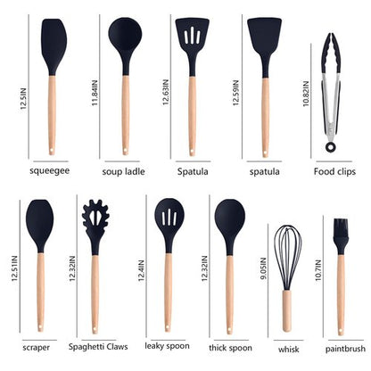 Cooking Utensils Set,19 Kitchen Set Utensils Set with 11 Pieces Spatula Cooking Utensils,Heat Resistant Silicone Utensils 6 Piece Sharp Knife Set 2 Pieces Utensil Cutting Board (Black 19 PCS Set)