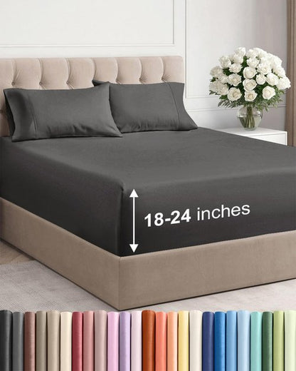 Extra Deep Twin Sheet Set - 4 Piece Breathable and Cooling Sheets - Hotel Luxury Bedding for Women, Men, Kids & Teens - Easy & Secure Fit - Soft, Wrinkle Free and Comfy - Extra Deep Pockets - Charcoal