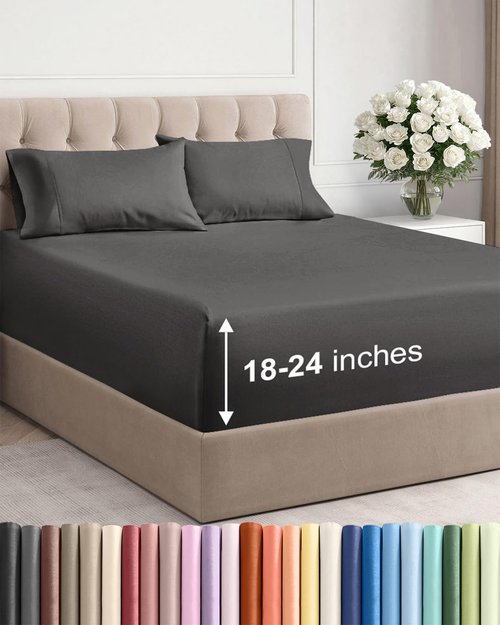 Extra Deep Twin Sheet Set - 4 Piece Breathable and Cooling Sheets - Hotel Luxury Bedding for Women, Men, Kids & Teens - Easy & Secure Fit - Soft, Wrinkle Free and Comfy - Extra Deep Pockets - Charcoal