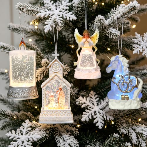Lighted Water Glitter Globe with Angel Figurine for Christmas Tree or Tabletop Decor
