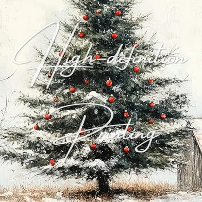 Annual Ring Christmas Canvas Wall Art Decor Large Snowy Tree Farmhouse Holiday Poster 16x12