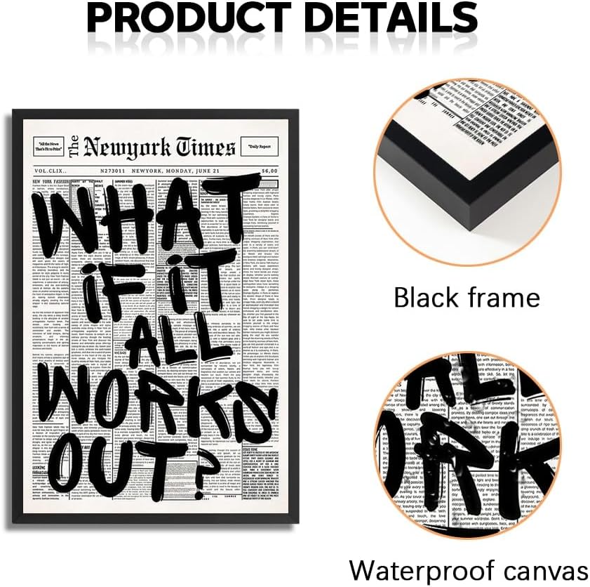Skiennix Trendy Black and White Framed Wall Art | "What If It All Works Out" Poster for Stylish Dorm Decor