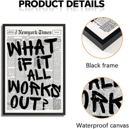 Skiennix Trendy Black and White Framed Wall Art | "What If It All Works Out" Poster for Stylish Dorm Decor