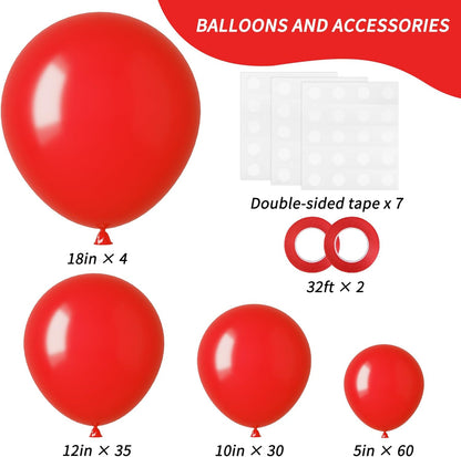 RUBFAC Premium Red Balloons - 129pcs in Various Sizes for Garland & Arch | Perfect for Weddings & Parties