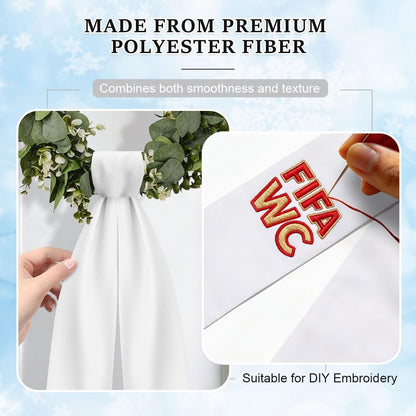 Skiennix Wreath Sash - 2Pcs White Embroidery Blanks for Monogramming | Perfect for Home, Party & Weddings