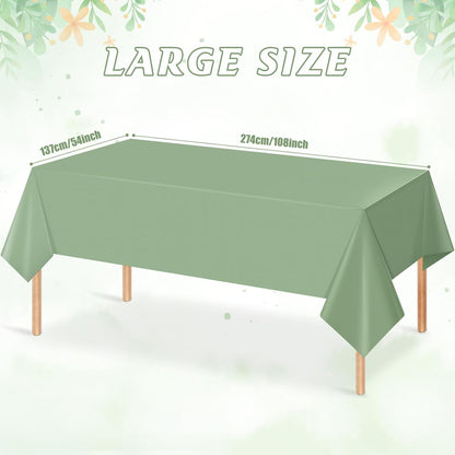 Skiennix Sage Green Tablecloths - Waterproof Disposable Covers for Rectangle Tables | 54 x 108 Inch, 3-Pack