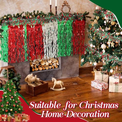 Crowye 10 Pcs Christmas Parade Float Decorations Red Silver Green Table Skirts & Foil Fringe Garland - Variation of THIS listing
