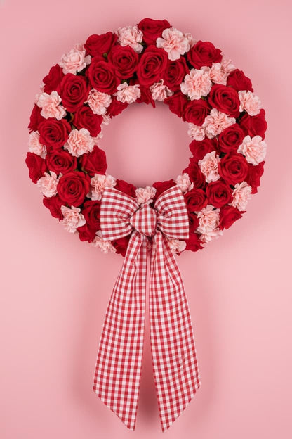 Regine Switzerland Wreath Sash 2-Pack - Red White Checkered Plaid Bow Ribbon Bundle for Holiday Decor (5.12" x 54.33")
