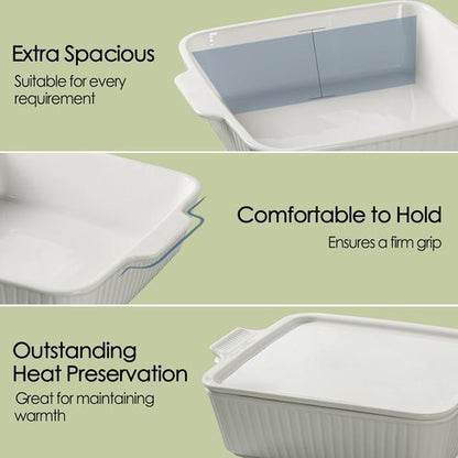 Dizada 10" Square Casserole Dish with Lid - Versatile 2.6 Qt Porcelain Bakeware for Lasagna & Cakes