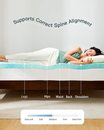 PERLECARE Memory Foam Mattress Topper - 3 Inch Cooling Gel Infused Pad for Pressure Relief | Blue, CertiPUR-US® Certified