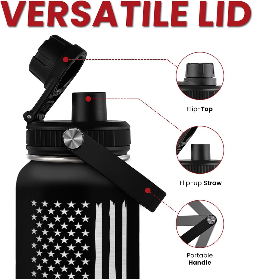 SA Water Bottles American Flag 32oz Stainless Steel Insulated Water Bottle - Ideal Gift for Men