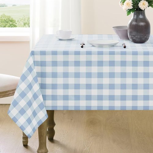 Checkered Tablecloth - Waterproof Gingham Table Cover | Light Blue, 52" x 70" - Wrinkle-Free & Washable for Dining and Outdoor Events