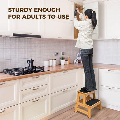 StrongTek Wood Step Stool - 17" Tall Two-Step Design for Adults & Kids | Heavy-Duty 500 lbs Capacity