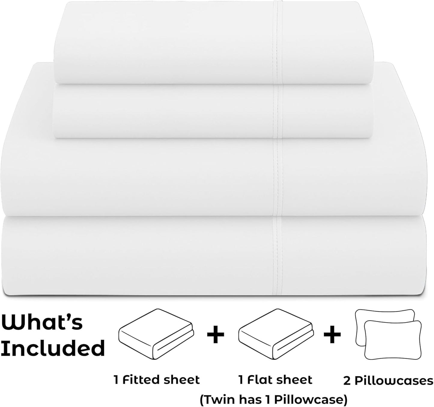 Pure Bedding Queen Sheet Set - 4-Piece Luxury White Bed Sheets | Soft 1800 Brushed Microfiber, Deep Pocket Design
