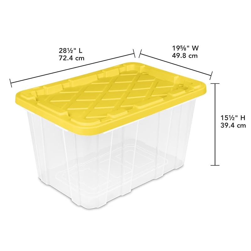 27-Gallon Industrial Storage Tote Set with Yellow Snap-Lid, 4 Pack
