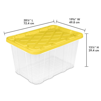 27-Gallon Industrial Storage Tote Set with Yellow Snap-Lid, 4 Pack