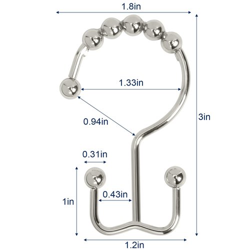 Gidse Shower Curtain Hooks,Sturdy Stainless Steel Double Sided Shower Hooks Rings for Bathroom Shower Curtain Rods Curtains Set of 12 Hooks - Nickel