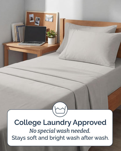 Skiennix Extra Deep Twin XL Sheet Set | 4-Piece Breathable Cooling Bedding - Soft, Wrinkle-Free, French Grey