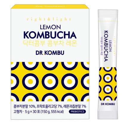 KOMBUCHA DRINK Lemon Kombucha Tea, 30 sticks x 5 grams, Zero Sugar, Health Ade, Sparkling Fermented Tea Powdered Mix, Live Probiotics & Prebiotics, Healthy Drinks, Product of Korea