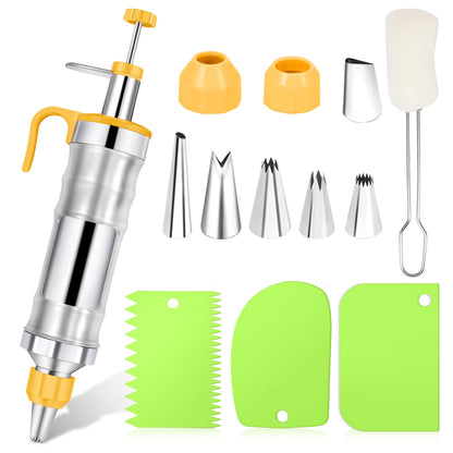 Frosting Piping Kit Cake Decorating Tools Supplies Icing Piping Kit Cupcake Decoration Gun Set Dessert Decorator Syringe Tools 6 Russian Piping Icing Nozzles Cupcake Frosting Filling Injector(Yellow)