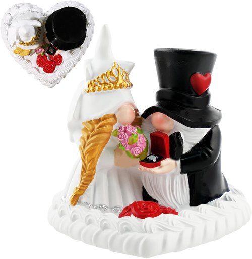Exasinine Couple Gnome Figurines - Charming Wedding & Anniversary Cake Topper | Home Table Decor
