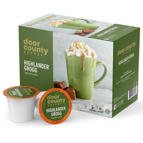 Door County Coffee Highlander Grogg Flavored Ground - Medium Roast Single Serve Cups | 100% Specialty Arabica