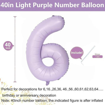 40 Inch Purple Number 6 Balloon by [Brand Name] - Matte Light Purple Birthday & Wedding Decoration