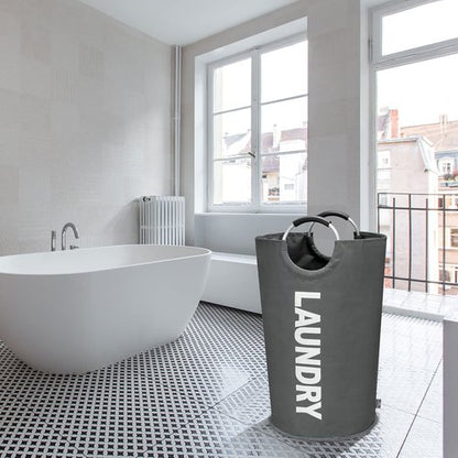 DOKEHOM 95L Large Laundry Basket, Collapsible Laundry Bag, Freestanding Tall Clothes Hamper, Foldable Washing Bin (Dark Grey)