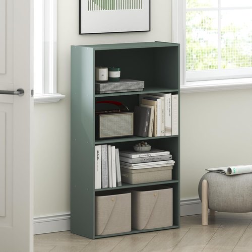 Furinno PASIR 4-Tier Bookshelf - Stylish Sage Green Bookcase for Living Room, Bedroom & Home Office