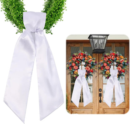 Skiennix Wreath Sash - Blank White for Monogram Embroidery | 5'' W x 54'' L | Front Door Decor (2 Pack)