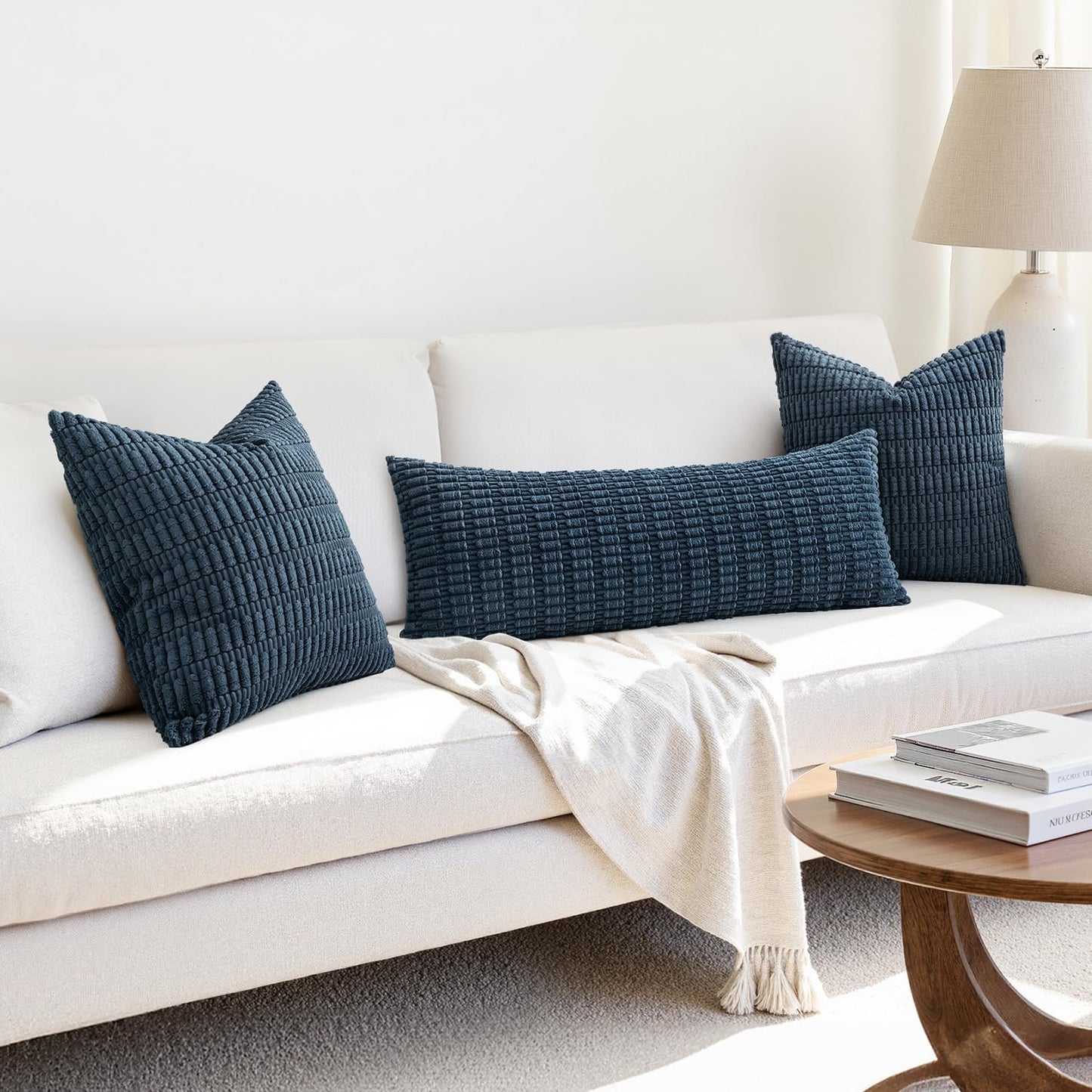 MIULEE Blue Long Body Lumbar Throw Pillow Cover - Soft Boho Decor for Couch & Sofa | 14x36 Inch