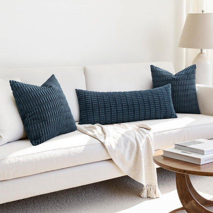 MIULEE Blue Long Body Lumbar Throw Pillow Cover - Soft Boho Decor for Couch & Sofa | 14x36 Inch