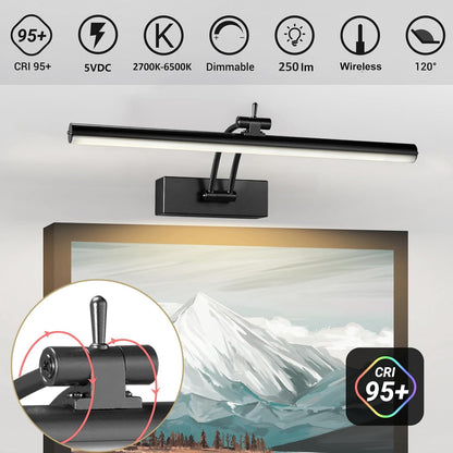 Yuichoy Picture Lights - 12 Inch Wireless Battery Operated Art Lighting | Dimmable, Remote Control, 6 Colors
