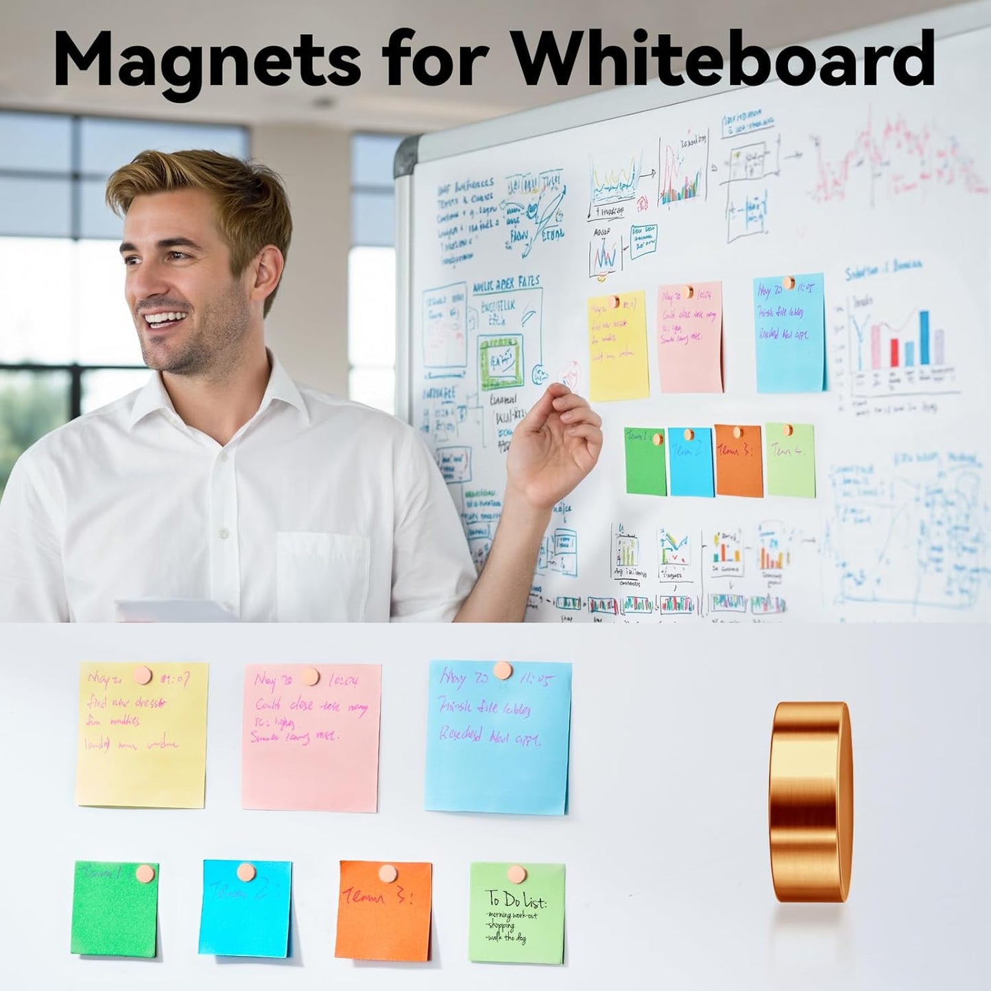 SMARTAKE 45 Pcs Neodymium Refrigerator Magnets - Small Round Multi-Use Office Magnets | Rose Gold
