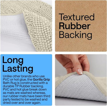 Gorilla Grip Bath Rug Mat - Thick Soft Absorbent Chenille | Quick-Dry Microfiber 30x20, Dusty Cloud