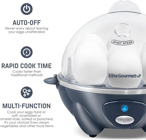 Elite Gourmet Electric Egg Cooker - 7 Egg Capacity for Soft, Medium, Hard-Boiled & Omelets | BPA Free