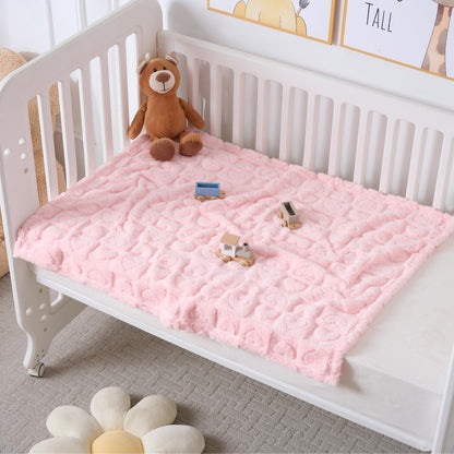 Skiennix Cozy Fleece Baby Blankets - 4 Pcs Heart Checkered Crib Blankets for Girls | 30x40 Light Pink & Grey