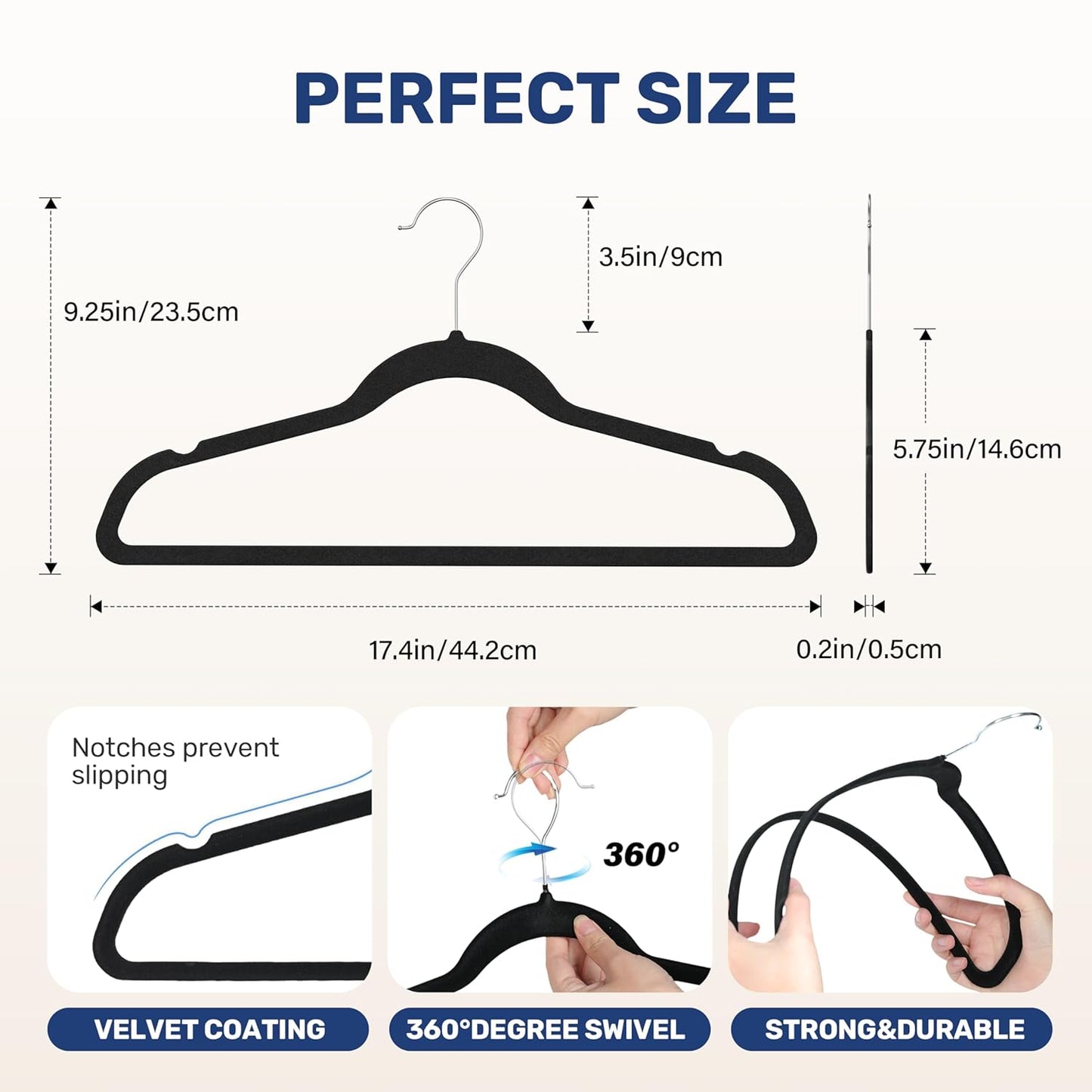 Simple Deluxe Velvet Hangers - 30 Pack Heavy Duty Space-Saving Felt Hangers with 360° Rotatable Hook | Black