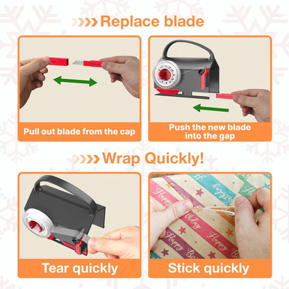 Wraprocut Wrapping Paper Cutter & Tape Dispenser - 2-Pack with 4 Tapes for Effortless Gift Wrapping