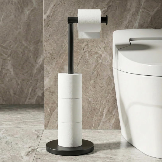 Cesun Toilet Paper Holder - Free Standing Black Stainless Steel Design with Heavy Weighted Base | Non-Slip