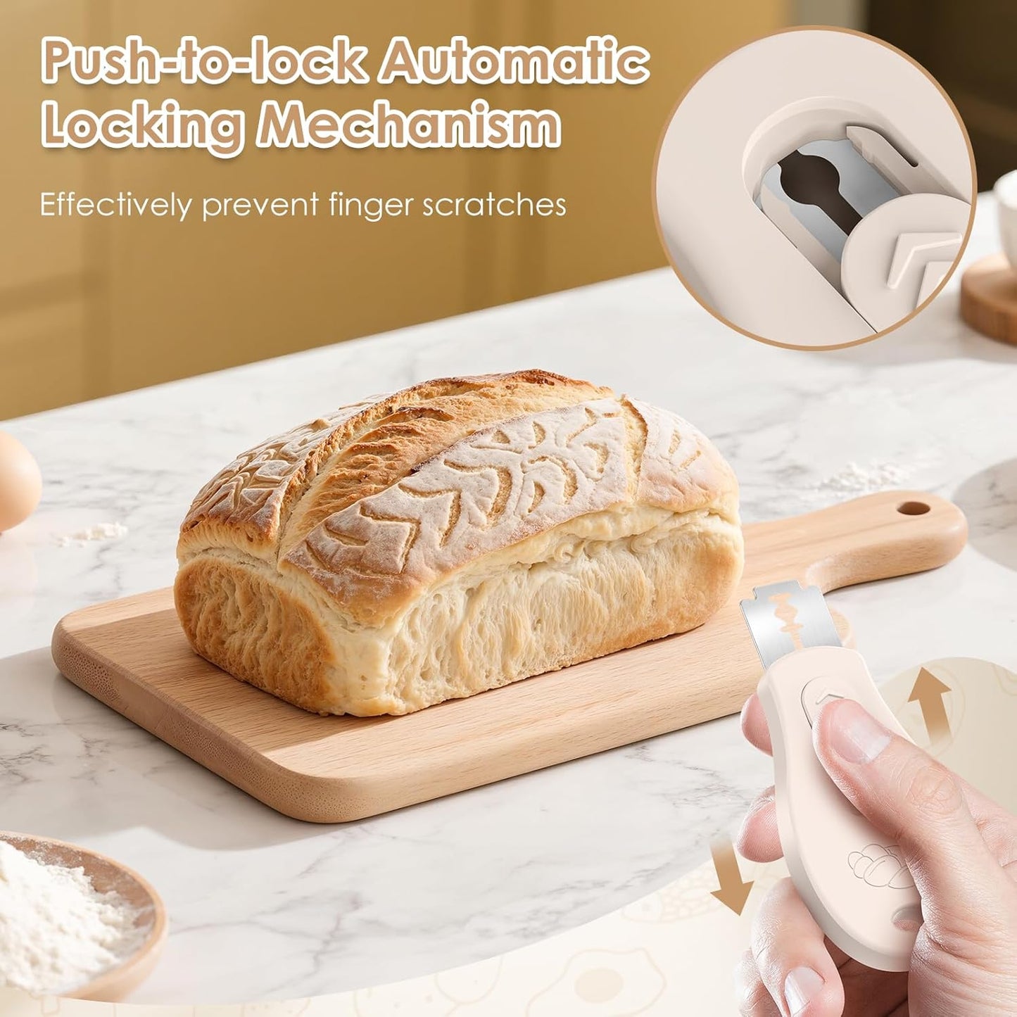 Skiennix Bread Lame - Sourdough Scoring Tool with Extractable Magnetic Design | Includes 5 Razor Blades, Beige