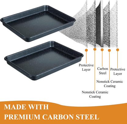 Walooza Nonstick Baking Sheets Set of 2 - Heavy Duty Carbon Steel Cookie Trays, 11x9 Inch, Easy Clean