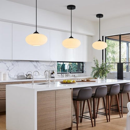 KCO Lighting Large Milk Glass Pendant Light Black and White Pendant Light Mid Century Modern Hanging Ceiling Light Fixture Industrial Farmhouse Pendant Lights Kitchen Island