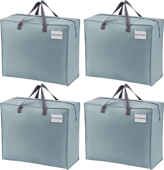 VENO Heavy Duty Moving Bags - 22 Gallon Storage Totes for Camping, Clothes & Bedding | 4 Pack Light Blue