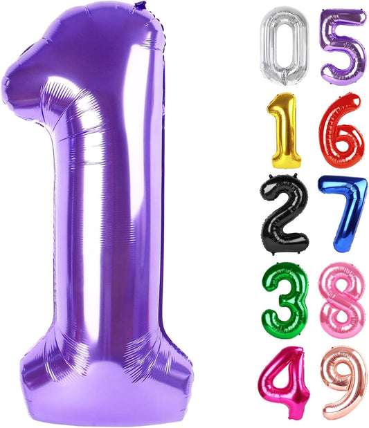 Purple Number 1 Balloon - 40 Inch Shiny First Birthday Decoration for Boys & Girls
